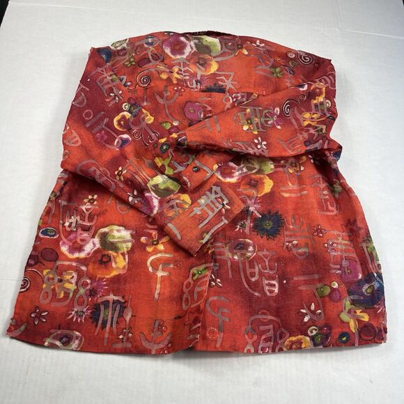 Chicos Art To Wear Button Down Shirt 3/4 Sleeve Eclectic Casual Boho Top 2 LARGE - Picture 10 of 11